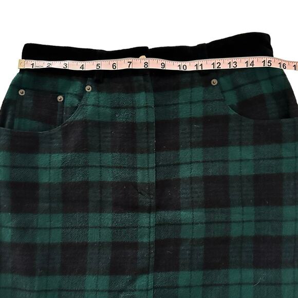 90s Express Green Plaid Skirt Fringe Velvet Waist Italy Fits Like Small Grunge - Picture 4 of 7